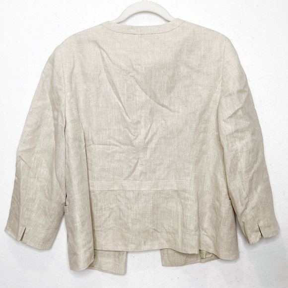 Talbots Open Front Beige Linen Lined Blazer with Pockets - Picture 2 of 6
